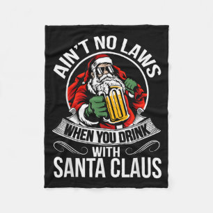 Funny Christmas Beer Drinking With Santa Clause  Fleece Blanket
