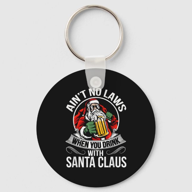Funny Christmas Beer Drinking With Santa Clause  Key Ring (Front)