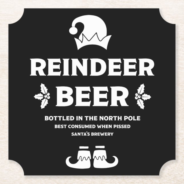 Funny Christmas Beer Labels Paper Coaster (Front)