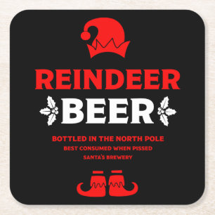 Funny Christmas Beer Labels Square Paper Coaster