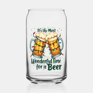 Funny Christmas beer most wonderful time party  Can Glass