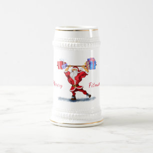 Funny Christmas Beer Stein Bodybuilder Santa Gift
