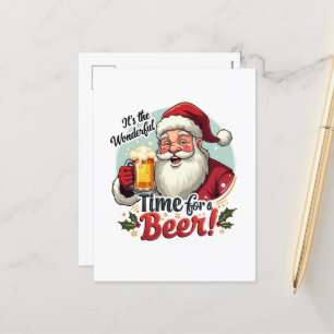 Funny Christmas beer time Santa Holiday Postcard