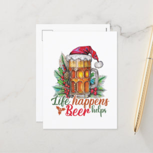 Funny Christmas Beer word art bar Holiday Postcard