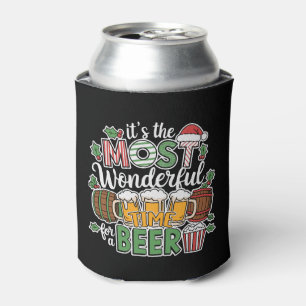 Funny Christmas beer word art Can Cooler