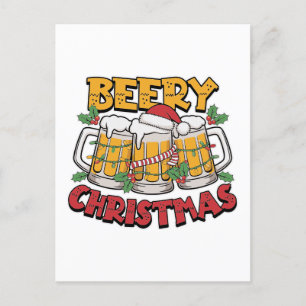 Funny Christmas beer word art Holiday Postcard