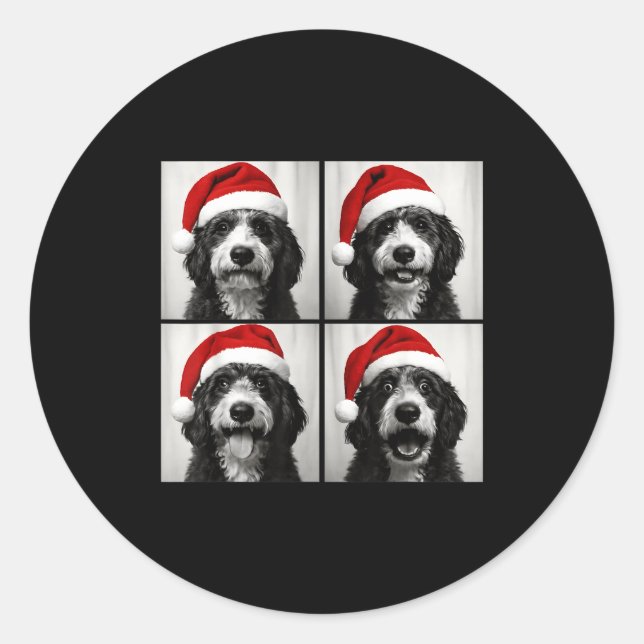 Funny Christmas Bernedoodle Santa Doodle Dog Photo Classic Round Sticker (Front)