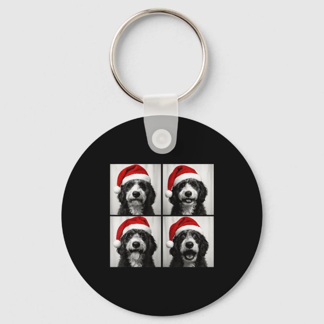 Funny Christmas Bernedoodle Santa Doodle Dog Photo Key Ring (Front)