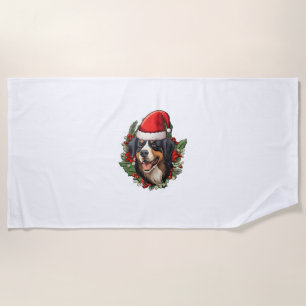 Funny Christmas Bernese Mountain Dog Beach Towel