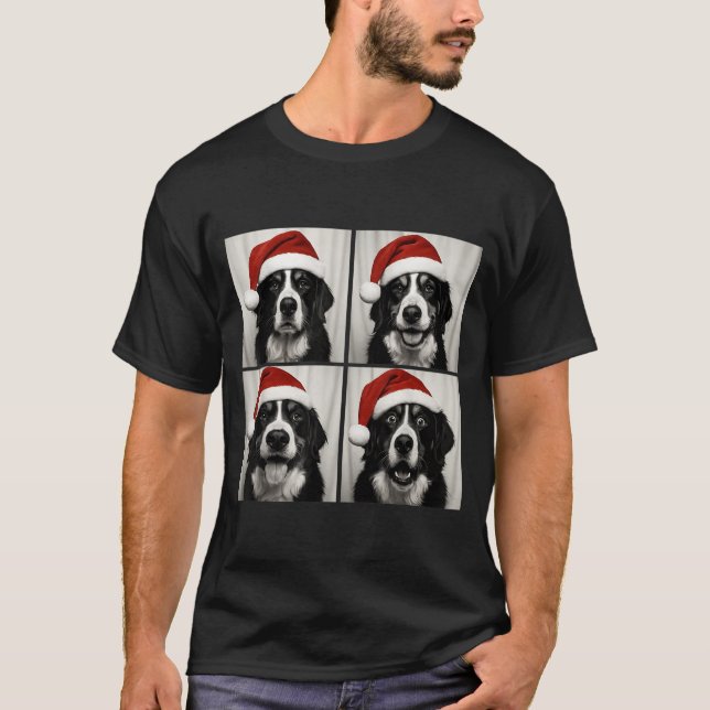 Funny Christmas Bernese Mountain Dog Santa Photo B T-Shirt (Front)