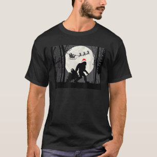 Funny Christmas Big Foot With Santa In the Forrest T-Shirt