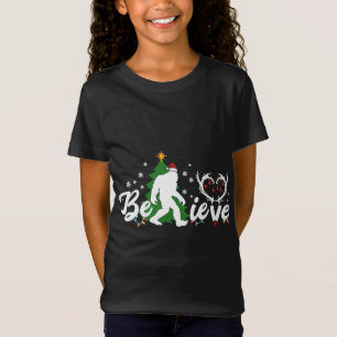 Funny Christmas Bigfoot Believe Bigfoot with Santa T-Shirt