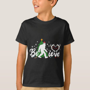 Funny Christmas Bigfoot Believe Bigfoot with Santa T-Shirt