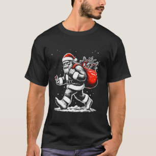 Funny Christmas Bigfoot Santa Claus Carrying Gifts T-Shirt