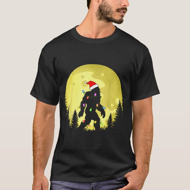 Funny Christmas Bigfoot Santa Hat Moon Sasquatch M T-Shirt (Front)