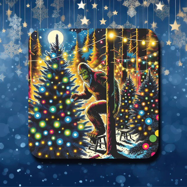 Funny Christmas Bigfoot  Square Sticker (Creator Uploaded)