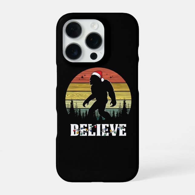 Funny Christmas Bigfoot Wearing Santa Hat iPhone Case (Back)