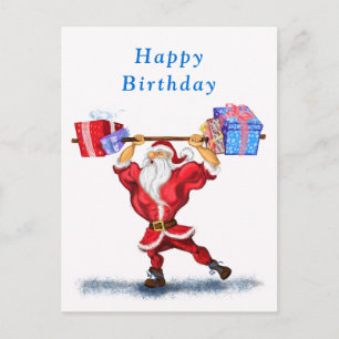 Funny Christmas Birthday Card Fitness Santa Claus