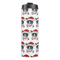 Funny Christmas Black and White Cat Watercolor