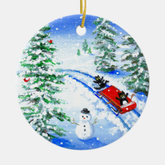 Funny Christmas Black Cat Art Creationarts Ceramic Tree Decoration