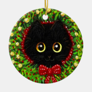 Funny Christmas Black Cat Art Creationarts Ceramic Tree Decoration