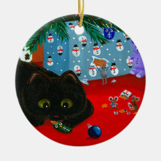 Funny Christmas Black Cat Art Creationarts Ceramic Tree Decoration