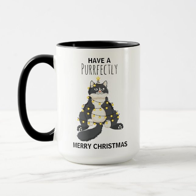 Funny Christmas Black Cat Simple Winter Humor Mug (Left)