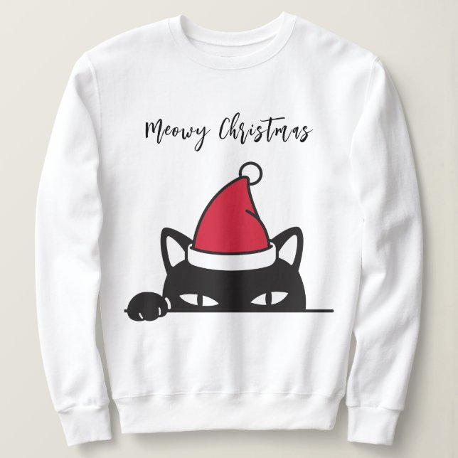 Funny Christmas Black Cat Sweatshirt (Design Front)