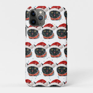 Funny Christmas Black Cat Watercolor Case-Mate iPhone Case