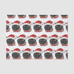 Funny Christmas Black Cat Watercolor Tissue Paper