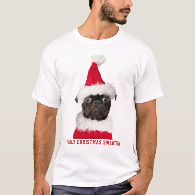 Funny Christmas Black Pug Pugly Sweater (Front)