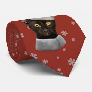 Funny Christmas Black Santa Cat Tie