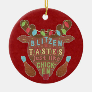 Funny Christmas Blitzen Chicken Reindeer Humour Ceramic Tree Decoration
