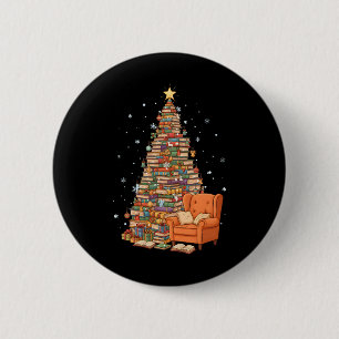 Funny Christmas Books Tree Book Lover Teacher Libr 6 Cm Round Badge