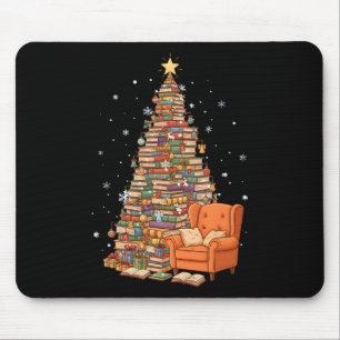 Funny Christmas Books Tree Book Lover Teacher Libr Mouse Pad