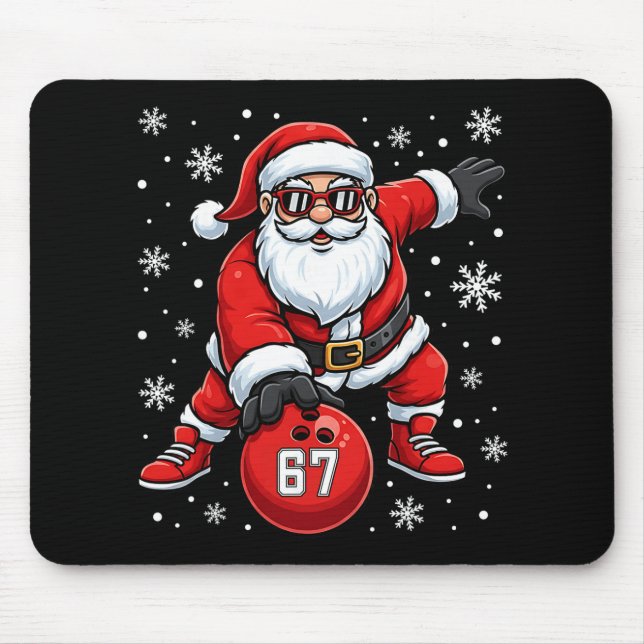 Funny Christmas Bowling Cool Santa Claus 6 7 Meme  Mouse Pad (Front)