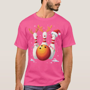 Funny Christmas Bowling Lover Santa Hat Xmas Light T-Shirt