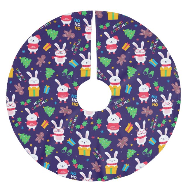 Funny Christmas Bunnies Brushed Polyester Tree Skirt (Front)