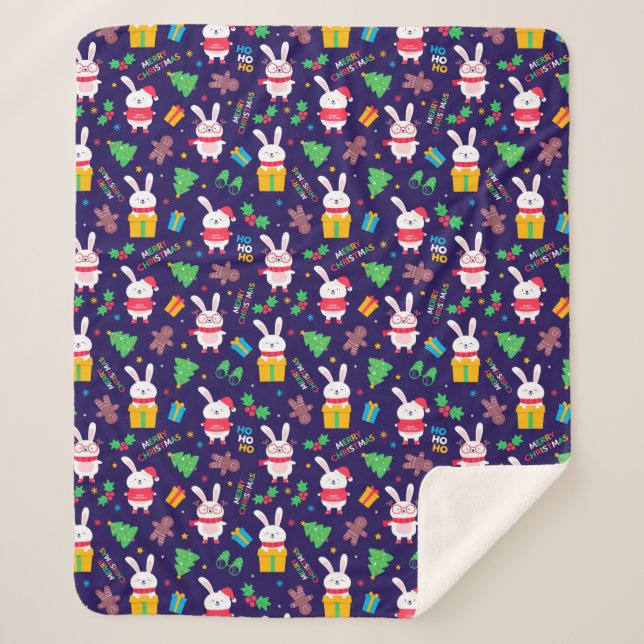 Funny Christmas Bunnies Sherpa Blanket (Front)
