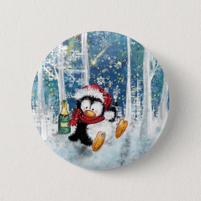 Funny Christmas Button Gift Happy Party Penguin (Front)