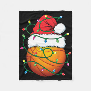 Funny Christmas Bysketbyll Santa Hat Xmas Lights M Fleece Blanket