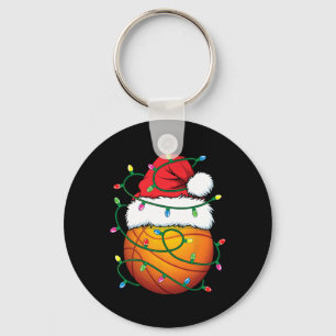 Funny Christmas Bysketbyll Santa Hat Xmas Lights M Key Ring