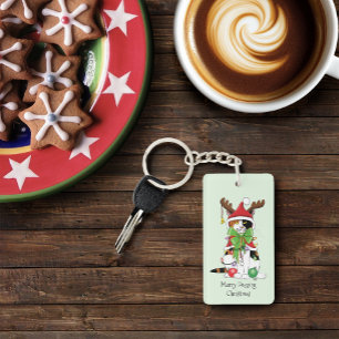 Funny Christmas Calico Cat Key Ring