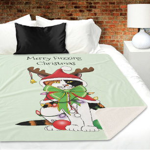 Funny Christmas Calico Cat Sherpa Blanket