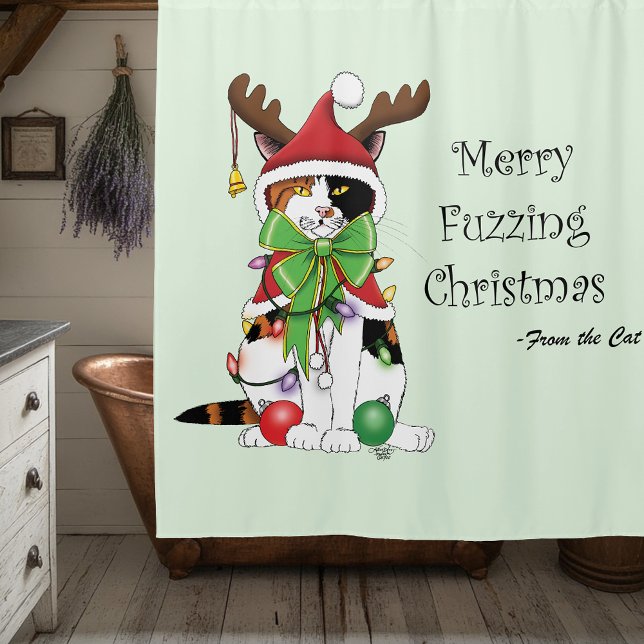 Funny Christmas Calico Cat Shower Curtain (Creator Uploaded)