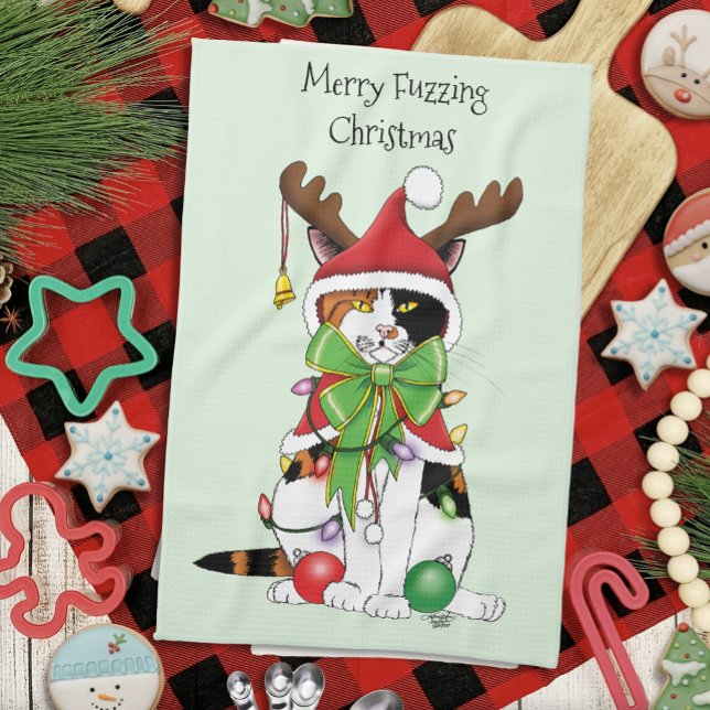 Funny Christmas Calico Cat Tea Towel (Creator Uploaded)
