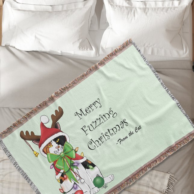 Funny Christmas Calico Cat Throw Blanket (Creator Uploaded)