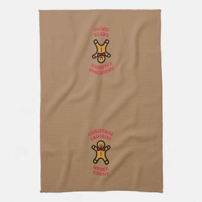 Funny Christmas Calories Never Count Gingerbread Tea Towel (Vertical)