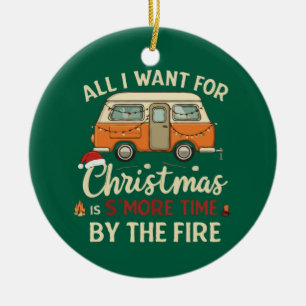 Funny Christmas Camping S'more Time By The Fire Ceramic Tree Decoration
