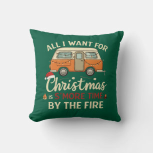 Funny Christmas Camping S'more Time By The Fire Cushion